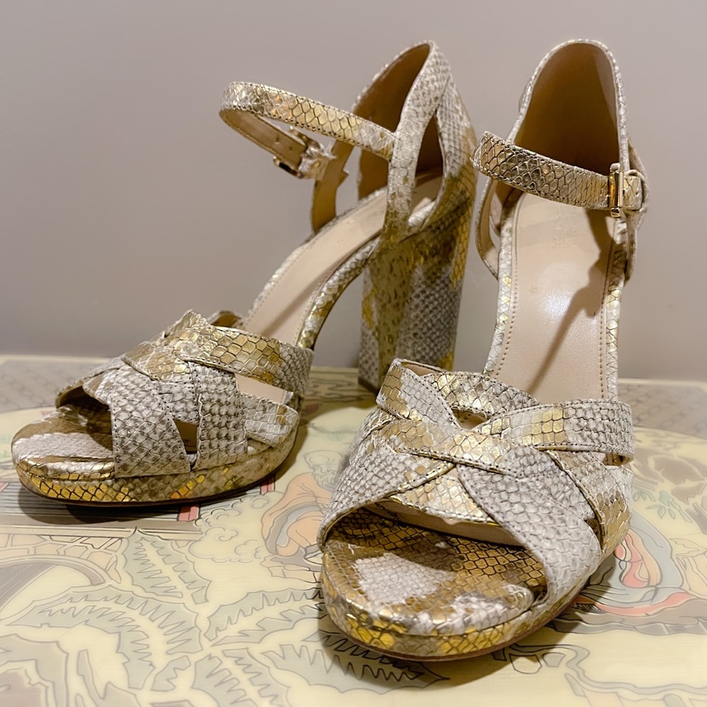 Gold Python Michael Kors Block Heeled Platform Sa… - image 1